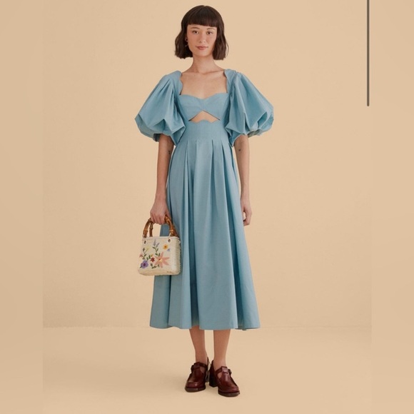 FARM Rio Light Blue Puff Sleeve Gown - Picture 3 of 3